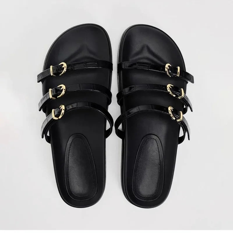 Woman’s Flats Sandals 2024 Summer Beach Sandals Female Casual Outdoor Slippers Female Elegant Buckled Strap Sandals gladiator