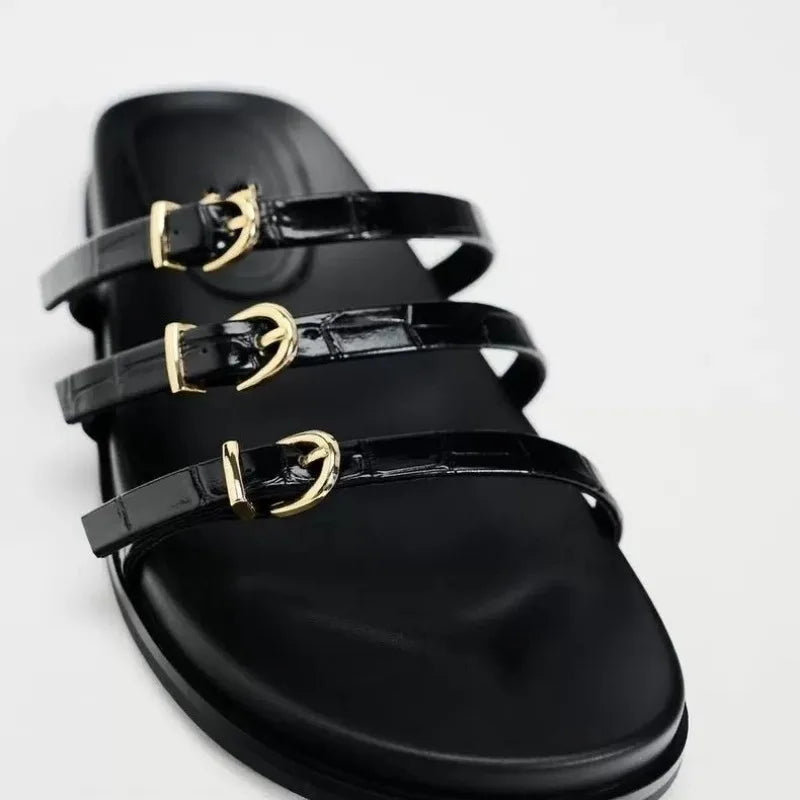 Woman’s Flats Sandals 2024 Summer Beach Sandals Female Casual Outdoor Slippers Female Elegant Buckled Strap Sandals gladiator